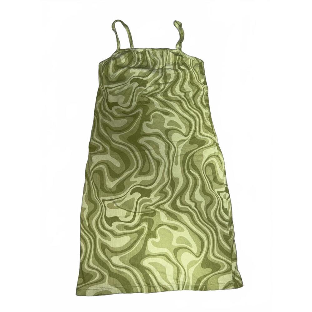 Forever 21 Green Patterned Spaghetti Strap Dress … - image 1